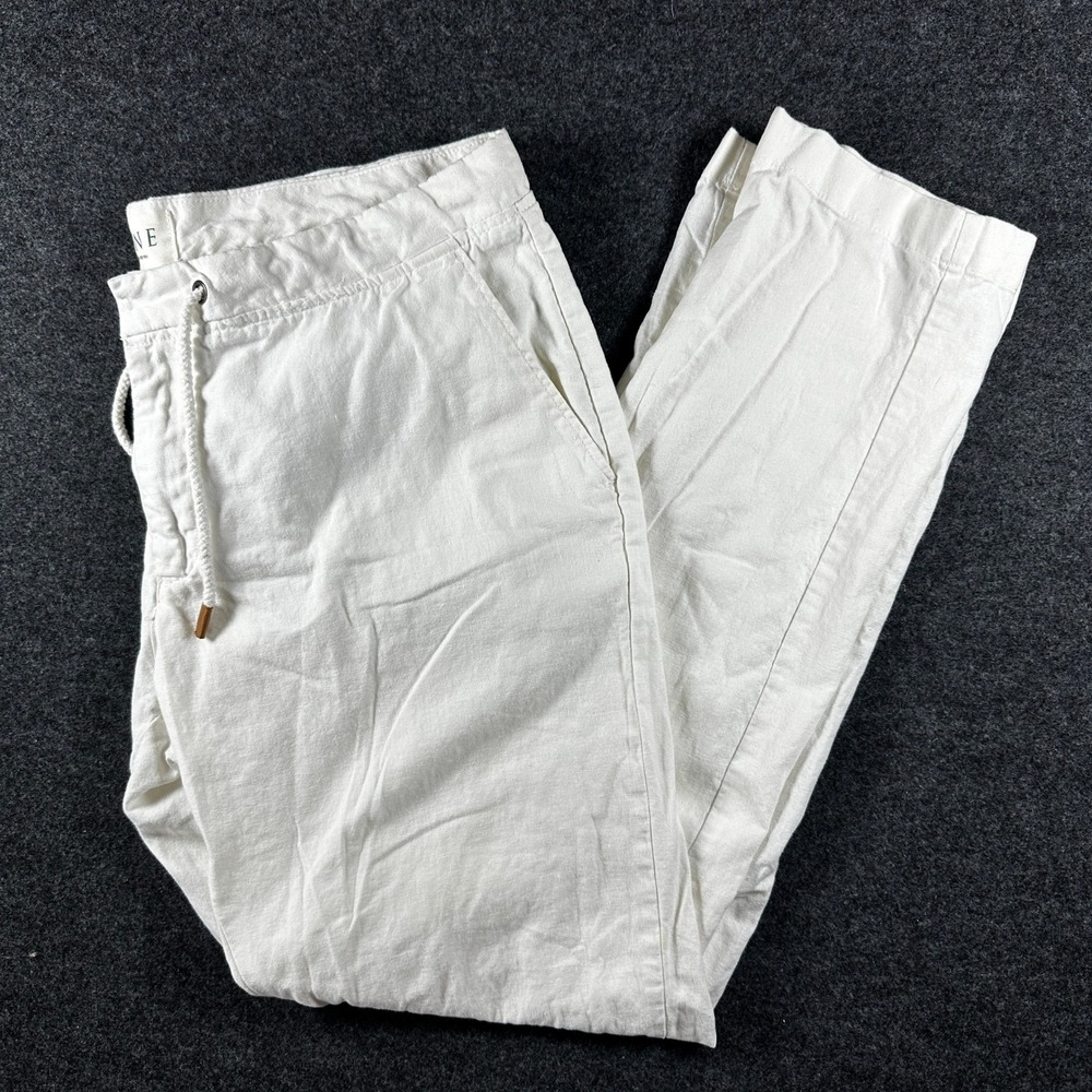 MINE London Milan New York Linen Cotton Blend Drawstring Pants Cream Size 36